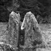 View of fractured recumbent stone.
Original negative captioned 'Stone Circle at Loanhead, Daviot, Recumbent Stone from East 1906' .