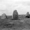View of central area consisting of three standing stones, showing Pictish symbol stone in the middle.
