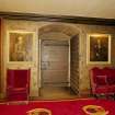 Interior, principal floor, front hall, view of doorway. Drumlanrig Castle.