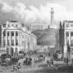 Engraving, insc: "Waterloo Place, the National & Nelson's Monuments, Calton Hill. &c, Edinburgh".