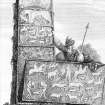 Engraving of the 'Shandwick Stone' Pictish cross slab. 
Titled: 'Monument at Sandwick, Rosshire'.