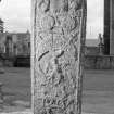 View of the reverse of Pictish cross slab, Elgin Cathedral.