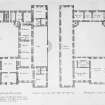 Scanned image of copy of engraving of first and state floor plans.  
