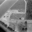 Oblique aerial view centred on the cropmarks of the ring ditch houses and pits at Douglasmuir, looking to the NNW.