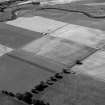 Oblique aerial view centred on the cropmarks of the palisaded enclosure, pits and rig at Suttie, looking to the SW.
