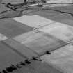 Oblique aerial view centred on the cropmarks of the palisaded enclosure, pits and rig at Suttie, looking to the SW.