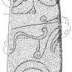 Scanned ink drawing of Tullich 1 Pictish symbol stone.