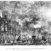 General view of Parliament Square during Great Fire. 
Insc. "View of the Great Fire in the Parliament Square Edinburgh  taken on the Night of the 16th of November 1824'.