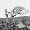 Charles S T Calder with plane table at Sweethope Hill, Roxburghshire, possibly May 1947.