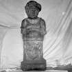 Bust on pedestal, found in Lawnmarket, kept in Huntly House