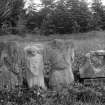 Effigies and carved stones at Balmerino Abbey.