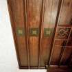 Interior.
Detail of panelled and stencilled library ceiling.