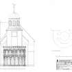 East elevation showing Apse and Bell Tower and plan of Bell Tower