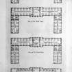 Plans of ground, second, third and attic storeys of Infirmary.
