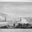 Photograph of drawing showing General View.
insc. 'Paul Sandby.  Castle Duart, Isle of Mull - 1748.  NGoH'
