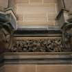 View of coats of arms of Dumbarton and Stirling on SE tower.