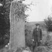 The Right Reverend George Forrest Browne, Quondam Bishop of Stepney & Bristol, Disney Professor of Archaeology at the University of Cambridge, etc., acting as a 6ft scale for the tallest monolith at Balnuaran of Clava North East (Browne, G. F. 1921 On Some Antiquities In The Neighbourhood Of Dunecht House Aberdeenshire Pl XXXVI)