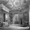 Photographic copy of an engraved view of the interior of Mary Queen of Scots' Bedroom.
Copied from 'Baronial and Ecclesiastical Architecture of Scotland', R W Billings, 1852.