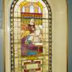 Interior, detail of stained glass window in east stairwell