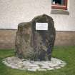 View of stone commemorating Willie Shanks, at corner of Deanpark Brae and Slaeside.