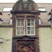 Detailed view of coat of arms of Leith (top) and Royal Arms of Scotland (below), on former Leith Hospital Nursing Home.