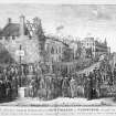 Edinburgh, South Bridge, University of Edinburgh, Old College.
Engraved view of laying of the foundation stone of Old College looking North to Register House.
Original insc. "The Ceremony of Laying the Foundation Stone of the New College of Edinburgh   November 16  1789"