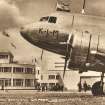 Postcard showing view of KLM airplane and terminal at Grangemouth Airfield. The airport opened in July 1939 and closed three months later for commercial operations with the outbreak of war, when it was converted into a fighter base. Since demolished. 
Titled: 'The Central Scotland Airport, Grangemouth'
