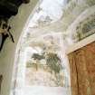 Interior, Monymusk House.
View of great hall window embrasure with painted figures on left side.