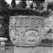 Minto House. Detail of font in garden