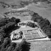 Knockbrex and Stable House, Knockbrex Bay.  Oblique aerial photograph taken facing west.