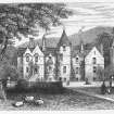 Engraving of Dawyck House, front from lawn.