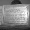 Interior, detail of war memorial plaque.