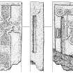 Scan of ink drawing of Monifieth 1 Pictish cross slab