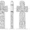 Scanned ink drawing of Camuston freestanding cross faces a, b,  c & d (DC 60624 & 60622)