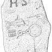 Scanned ink drawing of Upper Manbean Pictish symbol stone