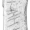Scanned ink drawing of possible ogham inscription on face d of Monifieth 5 inscribed Pictish freestanding cross fragment