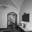 Interior. Front hall with original communion table and War Memorial