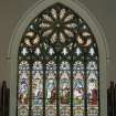 Interior. N stained glass window above organ by J Ballantine & Co 1868 Life of Our Lord