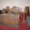 Interior. Detail of communion table and pulpit.