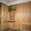 Interior. First floor dining room, detail of panelling