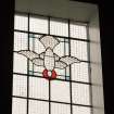 Interior. Clerestory stained glass window. (S) Detail.
