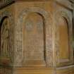 Interior. Pulpit panel detail carved by Helen Wilson c.1920 with WWI Memorial inscription