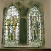 Interior. E wall detail of stained glass windows depicting Courage and Victory 1923