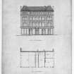 Glasgow, 85 West George Street, Scottish Lands and Building Company, formerly Dick and Stevenson's property, shops and offices.
Photographic copy of plan and elevation.