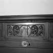 Detail of panelling with cross and symbols (Thomas)