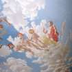 Interior, Detail of dining room ceiling painting depicting Lord Byron's entrance into a Graeco-Scottish heaven by Alisdair McLeod showing Lord Byron in his chariot.