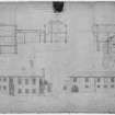 Photographic copy of drawing showing sections and elevations of additions and alterations to kichen offices.