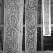 Photographic copy of three rubbings. The left rubbing is unidentified. The middle and right rubbings show detail from the left side [middle] and face [right] of Abercorn No. 2 cross slab.