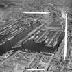 Queen's and Prince's Docks looking East Glasgow, Lanarkshire, Scotland. Oblique aerial photograph taken facing East. This image was marked by AeroPictorial Ltd for photo editing.
