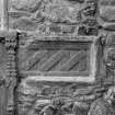 Detail of sinister panel of sacrament house, bearing inscribed scroll, now illegible.